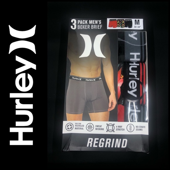 NEW 3 PACK HURLEY REGRIND MEN'S BOXER BRIEF POLYESTER RECYCLED MATERIAL S / L